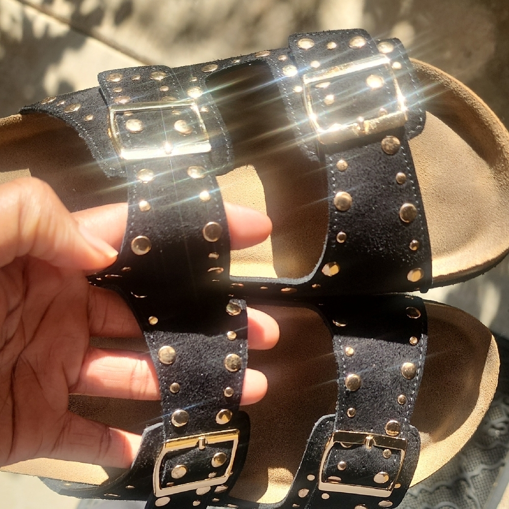 Haute Hippie Black Sandals with Gold Accents - Picture 8 of 9